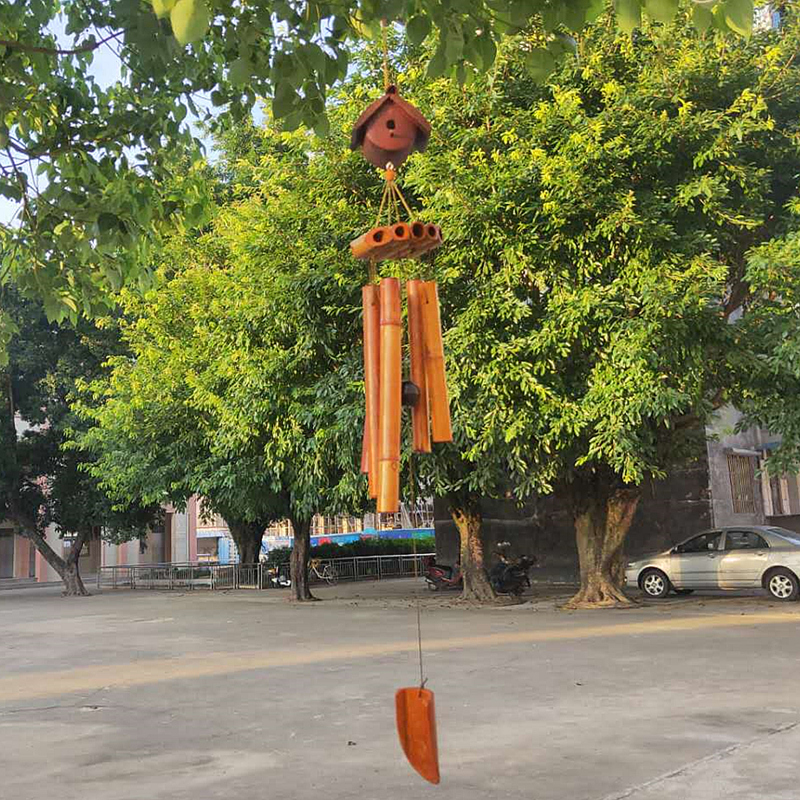 Creative Gift Small Wooden House Bamboo Handmade Bamboo Wind Bell Balcony Living Room Hanging Decoration Scenic scenic Daily style Music Wind Sul