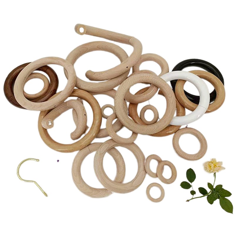 Beech wood ring hook DIY small wood ring clothing Shop Hook Accessories Size Wood Ring Ornament Accessories factory Home Direct