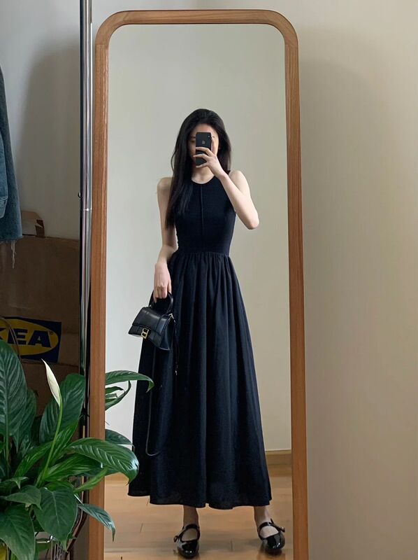 Sleeveless Vest Dress for Women Summer French High-End Elegant Long Skirt Waist Slimming Look Hepburn Style Little Black Skirt