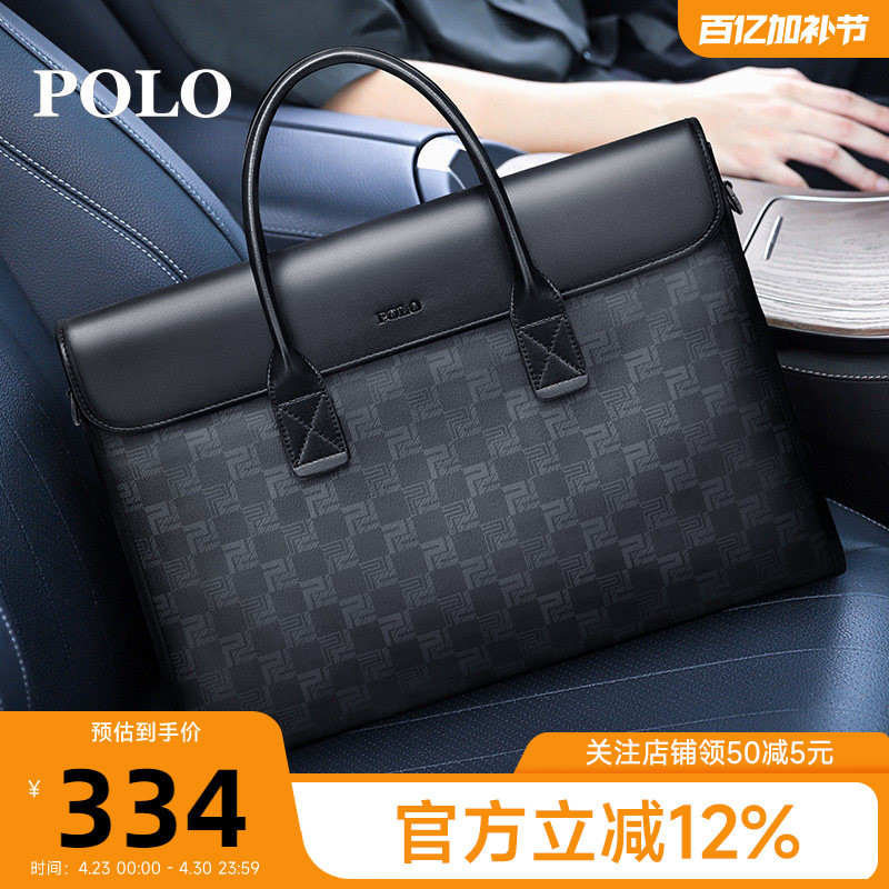 Polo Men's Handbag, Business Briefcase, Computer Bag, Work Bag, Large-Capacity Business Bag for Commuting and Business Trips