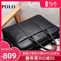 Polo mens briefcase cowhide business casual horizontal leather bag mens bag shoulder messenger handbag mens oblique backpack