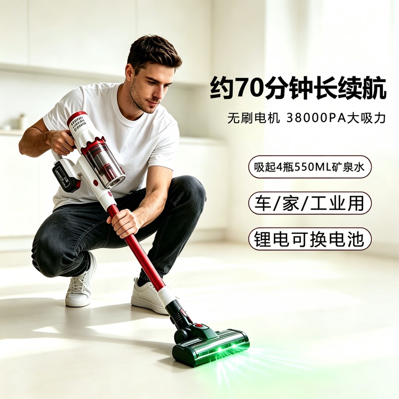 Industrial Vacuum Cleaner, Wireless, Car-Mounted, Household, Lithium Battery, Handheld, High Suction Power, Convenient for Cleaning Pet Hair, Sand, and Stone