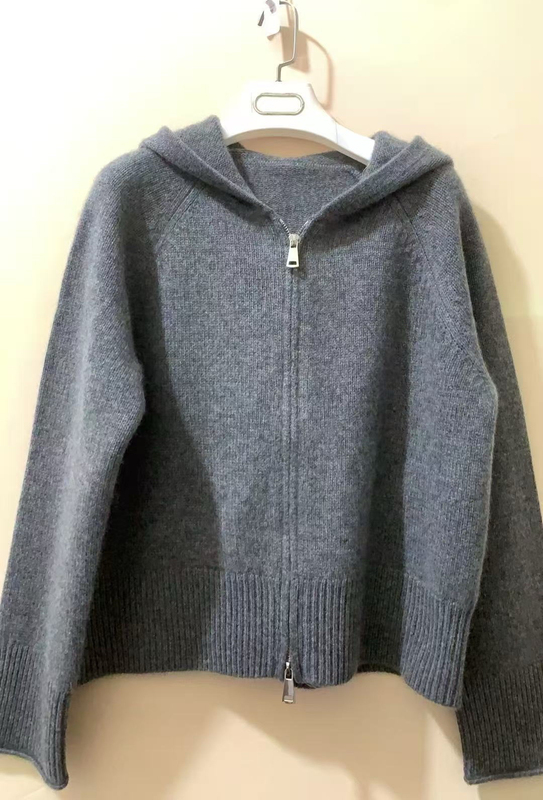 Five-Star 100% Pure Cashmere Heavyweight Thick Hooded Zip-Up Cardigan