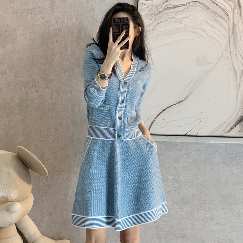 小香风针织裙子两件套装