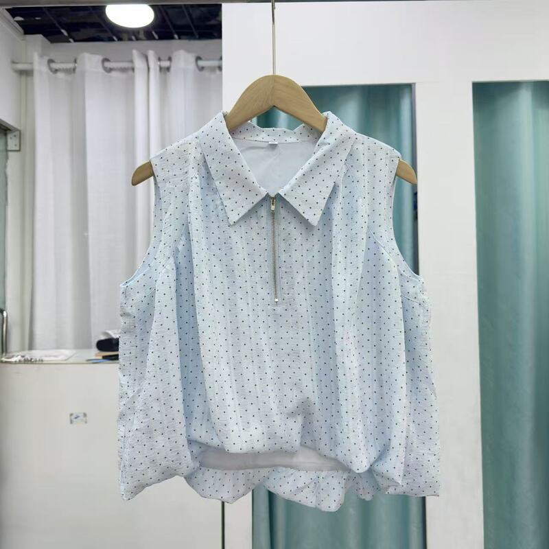 Korean-Style Simple Sleeveless Polka-Dot Shirt for Women, 2026 Summer New Loose-Fitting Versatile Half-Zip Babydoll Top