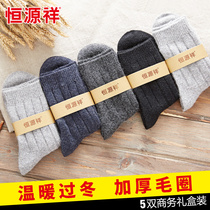 Hengyuanxiang thick socks mens wool socks autumn and winter towel socks thick mens socks rabbit hair warm middle tube cotton socks