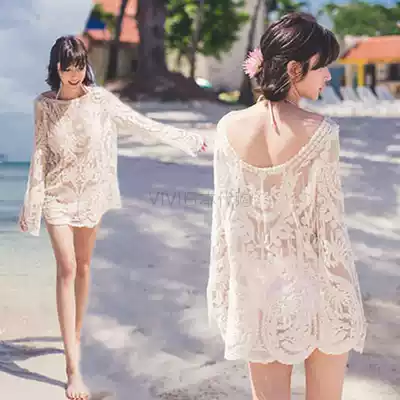 Japanese swimsuit blouse can go into the water female summer seaside resort hot spring bikini sunscreen beach mesh blouse jacket