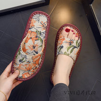 Japanese slippers mens spring and autumn summer home non-slip indoor four seasons universal fabric silent cotton linen slippers