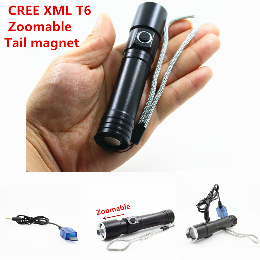 Flashlight outdoor household T6 strong light long-range focusing far and near light LED waterproof portable flashlight USB rechargeable - Taobao