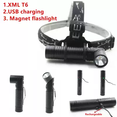 USB charging corner flashlight strong light outdoor LED side light tail magnet magnetic suction turning flashlight headlight L type