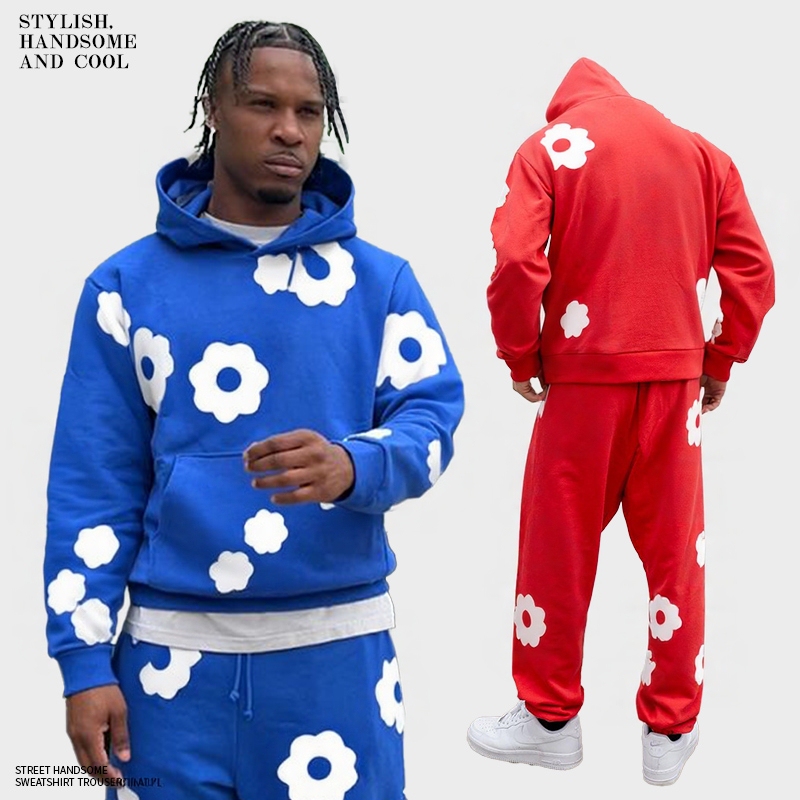 Correct Version of Denim Denim Kapok Flower Hoodie Printed Tears Tears High Street Hooded Terry Sweatshirt