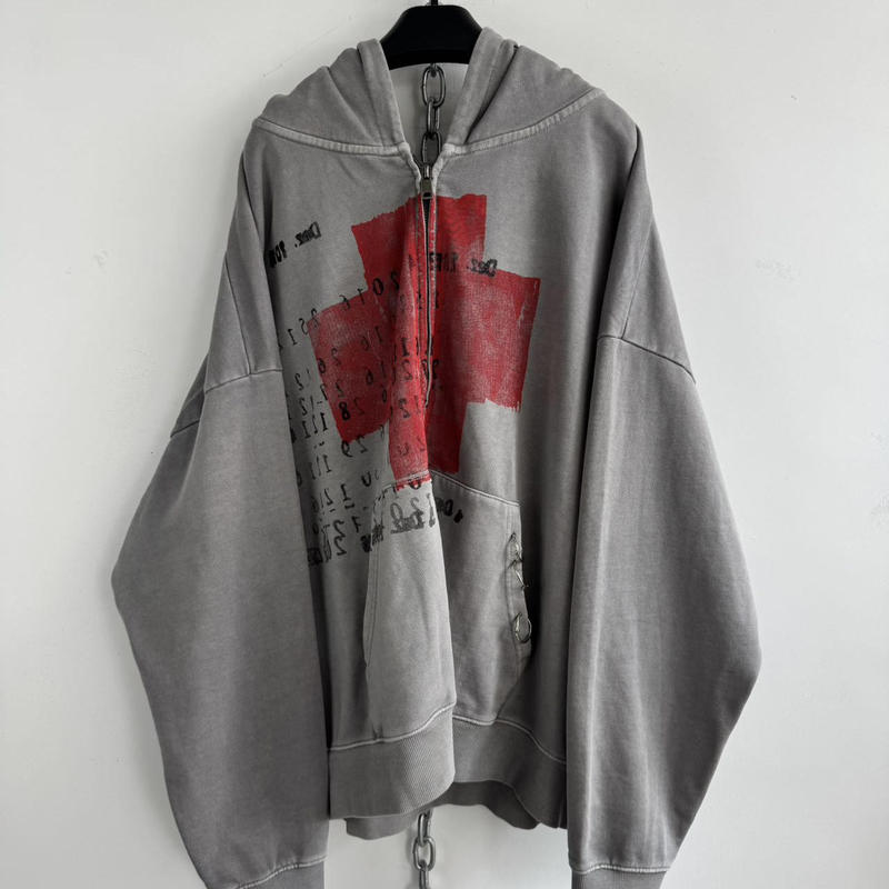 Hell System Official 25Aw Heavyweight 480g Terry Washed Distressed Printed Hoodie Hell System Official 25Aw Heavyweight 480g Terry Washed Distressed Printed Hoodie