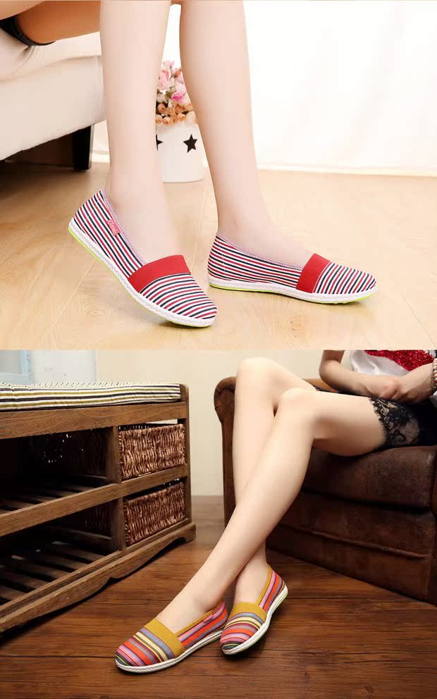 Mùa xuân và mùa thu Old Bắc Kinh giày vải quốc gia cầu vồng dải nữ gân mềm bằng phẳng đáy bà bầu mẹ thấp giúp giày đơn thoải mái giày prophere nữ