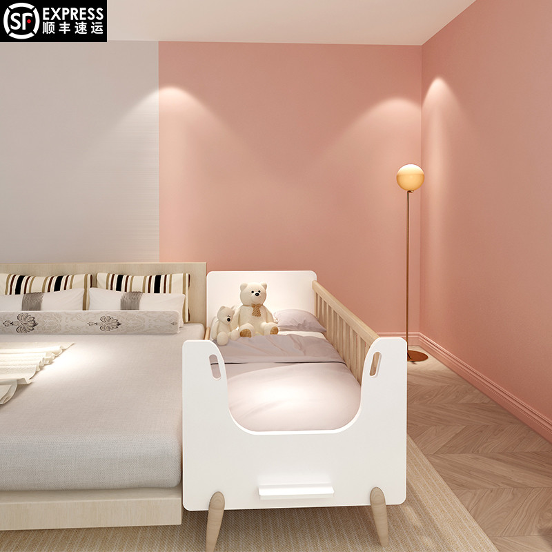 Solid wood children's bed with guardrail small bed baby boy girl princess bed baby single bed widened stitching big bed