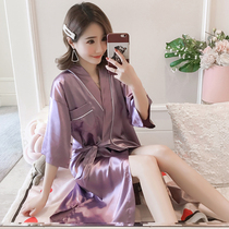 Ice wire gown woman summer sexy pajamas ice melody spring and autumn sleeve with bathrobe lady bathrobe