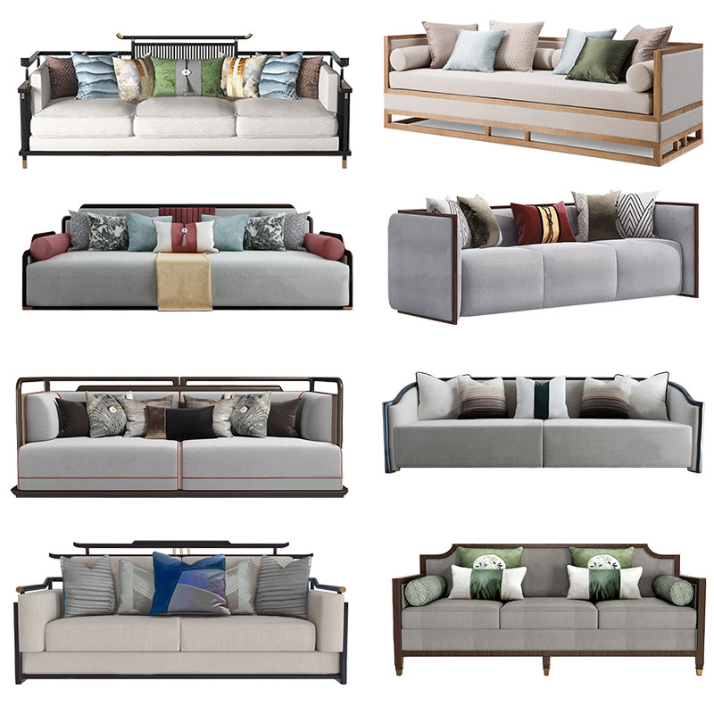 New Chinese-style solid wood sofa three-person modern minimalist sales office model room hotel Zen club furniture customization