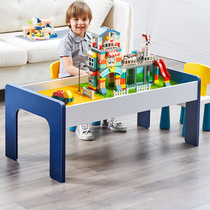 Multifunctional building block table drawing board table toy table baby boy and girl baby assembly game puzzle solid wood