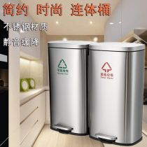  Stainless steel trash can with lid Indoor classification garbage pedal silent slow-down 50L60 liters commercial classification bucket