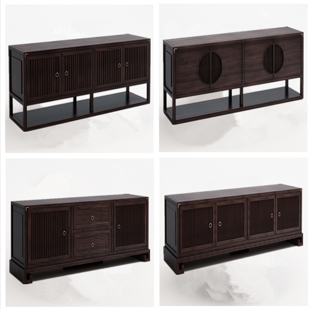New Chinese Solid Wood TV Cabinet Modern Chinese Water Trailroom Film and TV Cabinet Storage Decoration Cabinet Zen