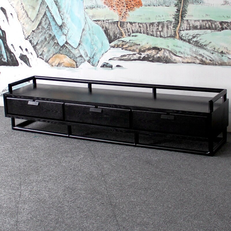 New Chinese TV Cabinet Living Room Floor Cabinet Retro Low Cabinet Solid Wood Locker Ash Model Room Furniture Customization