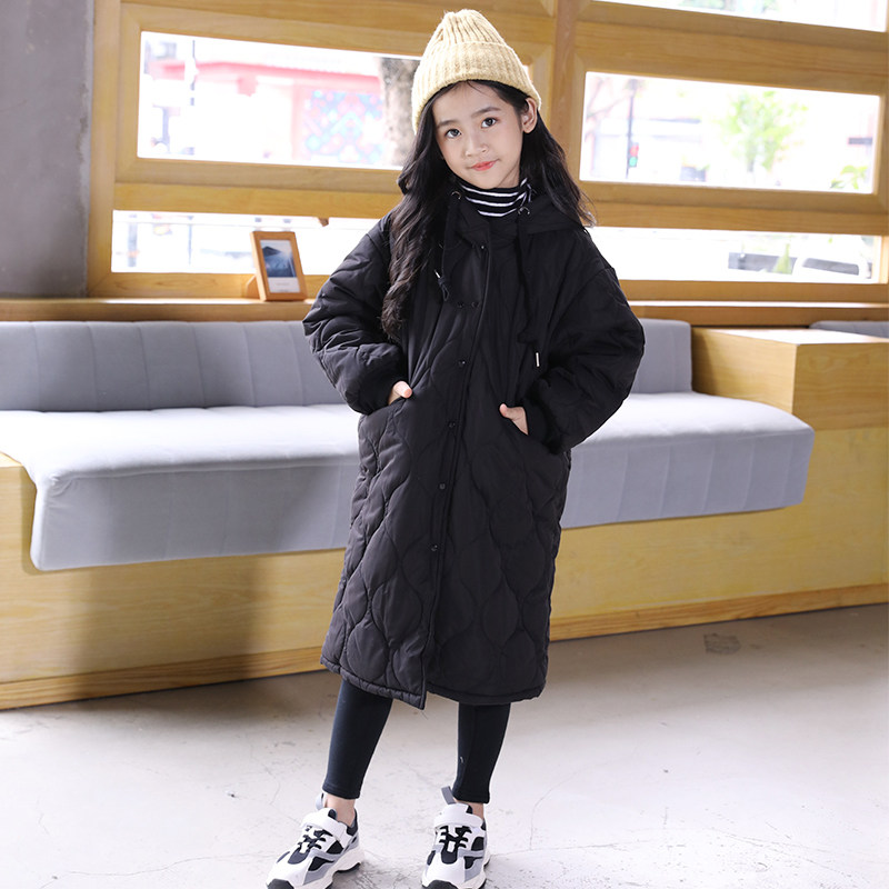 Girls' cotton-padded clothes autumn and winter 2022 new Korean version of the western style coat in the big boy plus velvet thick warm long version of the cotton coat