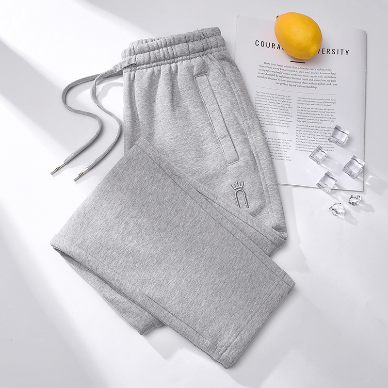 Light Gray Hong Kong Style Retro Sweatpants for Women, Spring and Autumn Style, Drapey Straight-Leg Casual Women's Versatile Long Pants, Pure Cotton Sports Pants