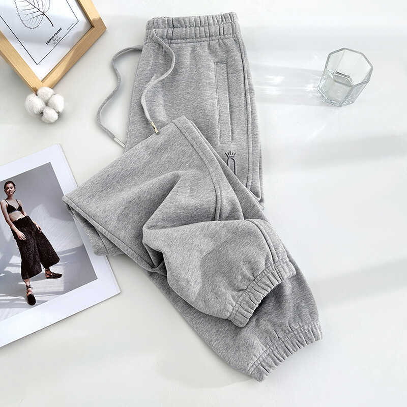 2025 New Spring and Autumn Thick Gray Sweatpants for Women, Pure Cotton Terry Casual Jogger Pants with Fleece Lining 2025 New Spring and Autumn Thick Gray Sweatpants for Women, Pure Cotton Terry Casual Jogger Pants with Fleece Lining