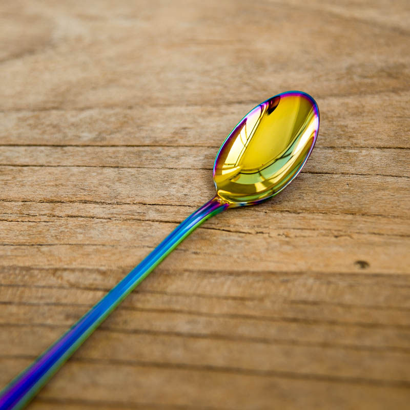 (H23) Foreign trade tail goods 304 stainless steel titanium-plated seven-color long handle stirring spoon ice more dessert spoon watermelon spoon