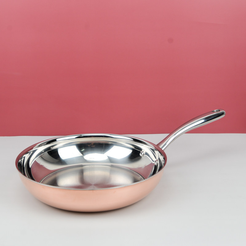 (K4) Foreign trade tail goods 28cm three-layer steel one-piece thickened copper-clad frying pan uncoated physical non-stick