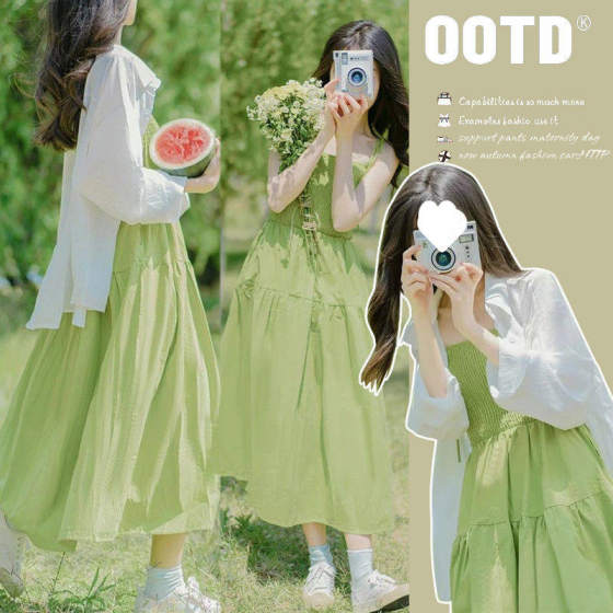 孕妇夏装新款小清新吊带孕妇连衣裙+防晒衬衫休闲孕妇两件套装