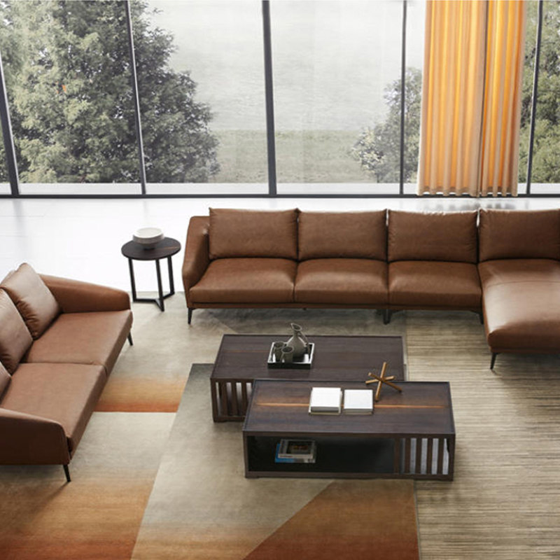 Italian minimalist leather sofa head upscale modern light luxury living room villa corner leather feather northern Europe