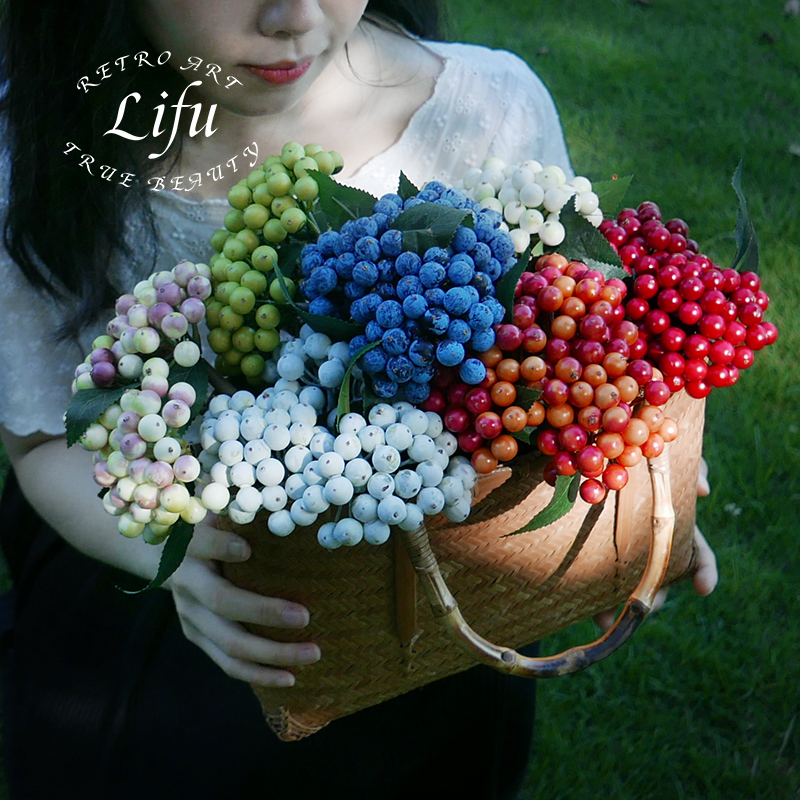 ins with leaf simulation berry retro red fruit blueberry fake fruit shooting props diy bouquet wreath flower arrangement decoration