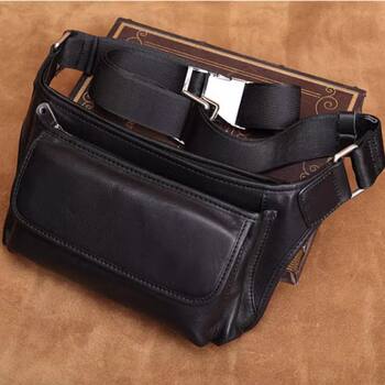 Simple genuine leather waist bag mobile phone bag for business first-layer cowhide chest bag multi-functional sports shoulder crossbody bag