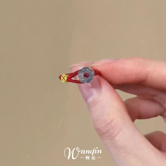 새로운 중국 스타일, 돈을 살게하는 금화, 여성용 빨간 로프 링, 틈새 디자인, 고급 중국 스타일 절묘한 색인 손가락 반지
