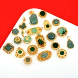 Натуральная инкрустация камня, изумрудная реплика, золотые аксессуары, серебро 925 пробы, четырехлистный клевер