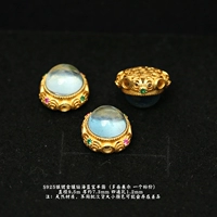 60# серебряный полукруг с инкрустацией бриллиантами и аквамарином