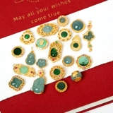 Натуральная инкрустация камня, изумрудная реплика, золотые аксессуары, серебро 925 пробы, четырехлистный клевер