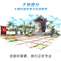 Painting marker pen hand-painted renderings Indoor and outdoor architectural landscape garden quick question design Huanyi clothing products