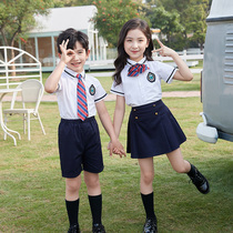 Boys pure cotton short-sleeved casual female summer primary school uniform suit Kindergarten garden uniform Big class graduation photo clothing