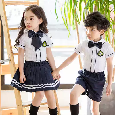 Kindergarten garden clothes British summer college style Japanese elementary school school uniform set pure cotton short-sleeved graduation photo clothing