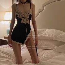 Elegant little woman high-end sexy small chest v collar pajamas women spring and autumn embroidery temptation suspender nightdress show thin and thin