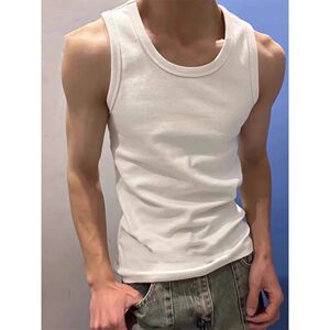 White Ribbed Fitness Tank Top for Men, Summer Thin Style, American-Style Vest, Inner Wear, Sports Elastic Sleeveless T-Shirt, Base Layer