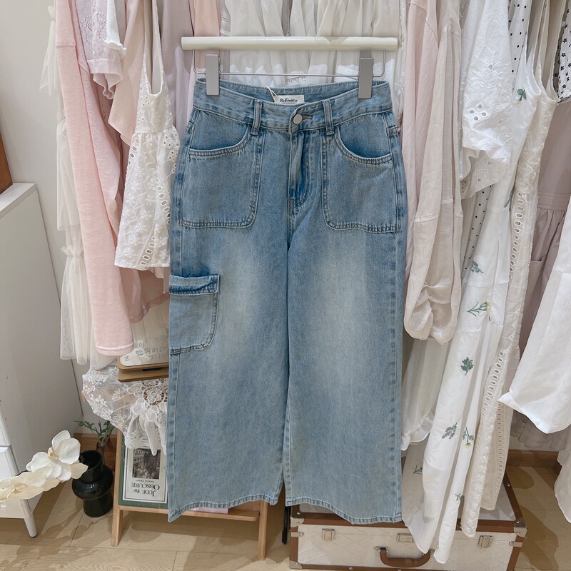 Omelet Egg Roll Korean Style Summer Sweet Side Pocket Design Versatile Jeans 6394