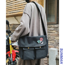 Canvas Bag Mens shoulder bag ins Student Large Capacity Shoulder Bag Simple Leisure Canvas Bag Japanese messenger bag