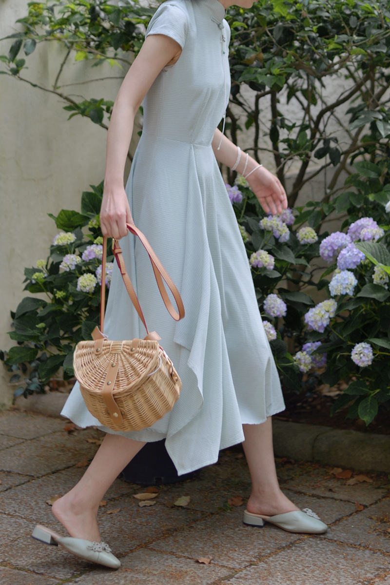 WANTING Late Wind Back Little Building dark grid irregularly designed flagrobe dress