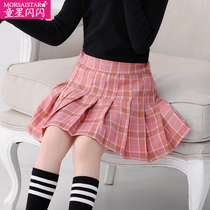 Girls  skirt Pink Plaid pleated skirt Childrens foreign style autumn and winter short skirt College wind big childrens spring new style