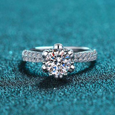 S925 sterling silver gold-plated Korean fashion classic ice and snow queen six-claw moissanite ring female