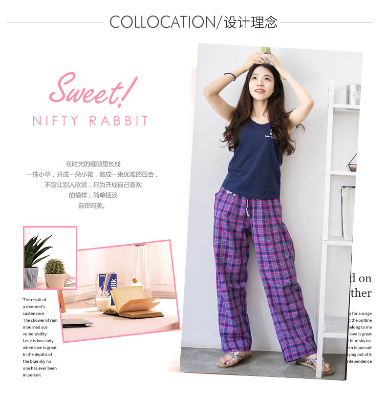 Quần Fenton Pajama Quần nữ Quần cotton Phần mỏng Băng thông Bông Thời trang Thủy triều Sinh viên Quần đơn Quần nhà quần ống suông nữ