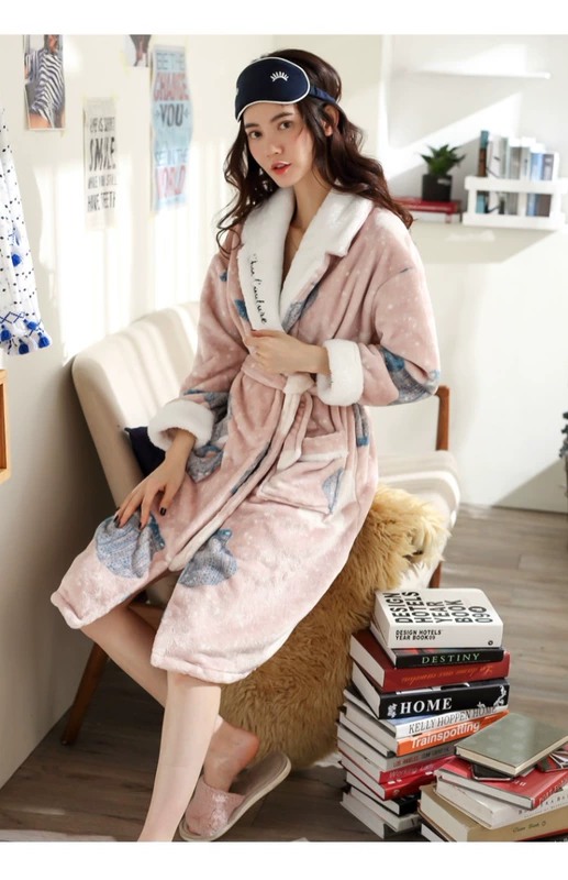 2019 áo ngủ mới nữ mùa đông san hô nhung dày dày đoạn dài đồ ngủ flannel phụ nữ mùa thu và mùa đông áo choàng dài mùa đông - Night Robe