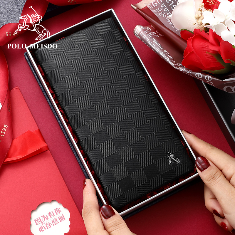 British Rav Laurenma ball long version of men's pure cow leather wallet luxury card genuine leather money clip business multi-position leather clip male tide